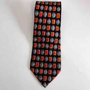 Ermenegildo Zegna 100% Silk Tie Black Orange Print Made in Italy Men's